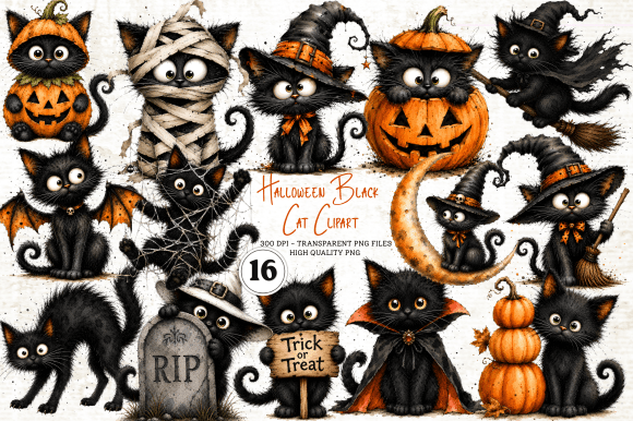 Download Halloween Black Cat Clipart PNG - Premium Resources