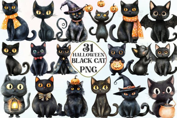 Download Halloween Whimsical Black Cat Clipart - Premium Resources